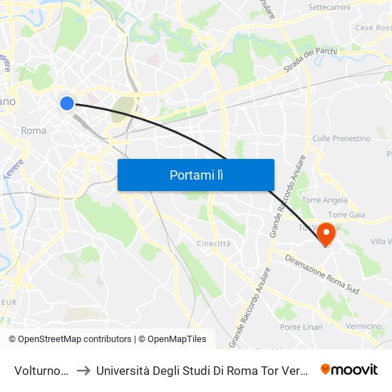 Volturno/Cernaia to Università Degli Studi Di Roma Tor Vergata - Facoltà Di Ingegneria map