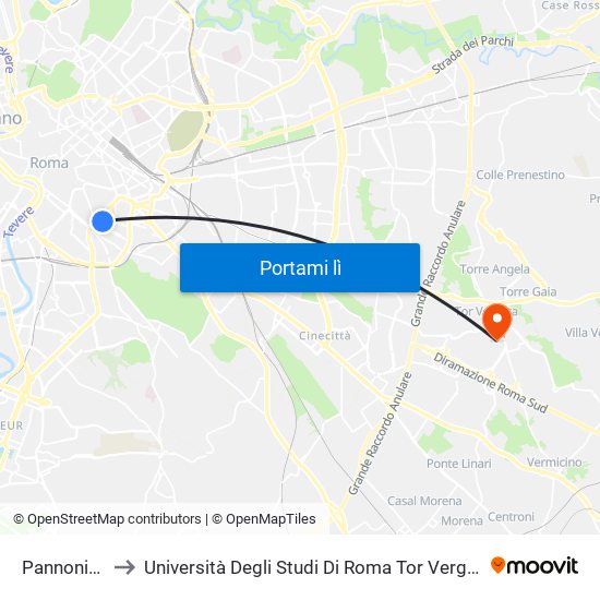 Pannonia/Tracia to Università Degli Studi Di Roma Tor Vergata - Facoltà Di Ingegneria map