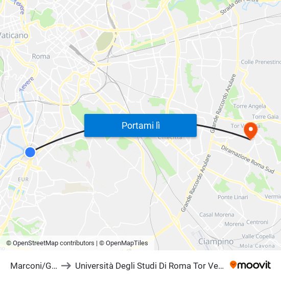 Marconi/Gibilmanna to Università Degli Studi Di Roma Tor Vergata - Facoltà Di Ingegneria map