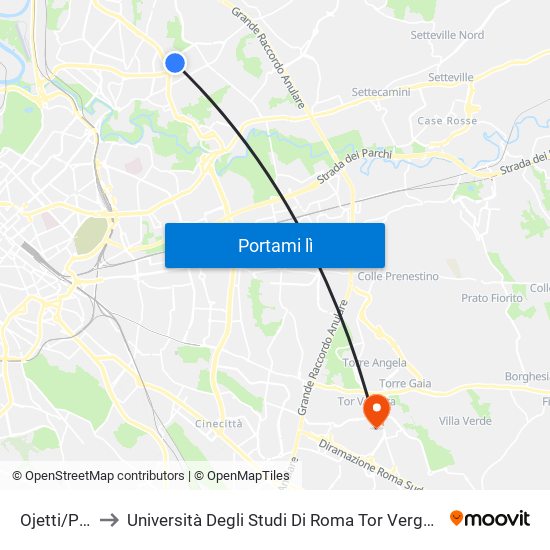 Ojetti/Pugliese to Università Degli Studi Di Roma Tor Vergata - Facoltà Di Ingegneria map