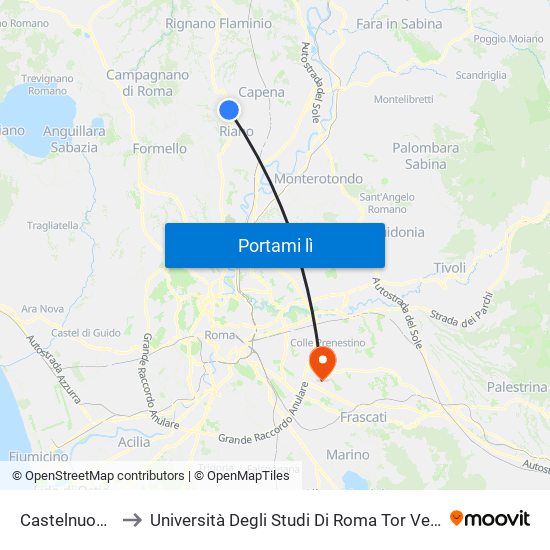 Castelnuovo Di Porto to Università Degli Studi Di Roma Tor Vergata - Facoltà Di Ingegneria map