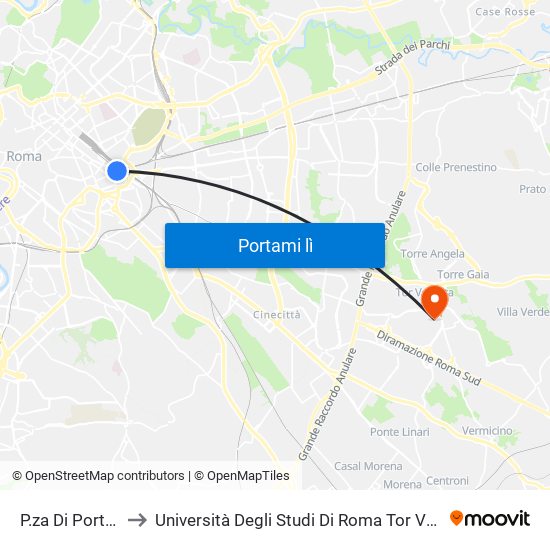 P.za Di Porta Maggiore to Università Degli Studi Di Roma Tor Vergata - Facoltà Di Ingegneria map