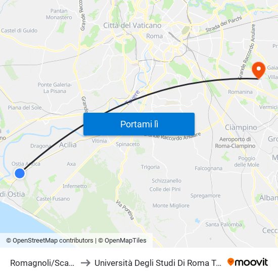 Romagnoli/Scavi Ostia Antica (Rl) to Università Degli Studi Di Roma Tor Vergata - Facoltà Di Ingegneria map