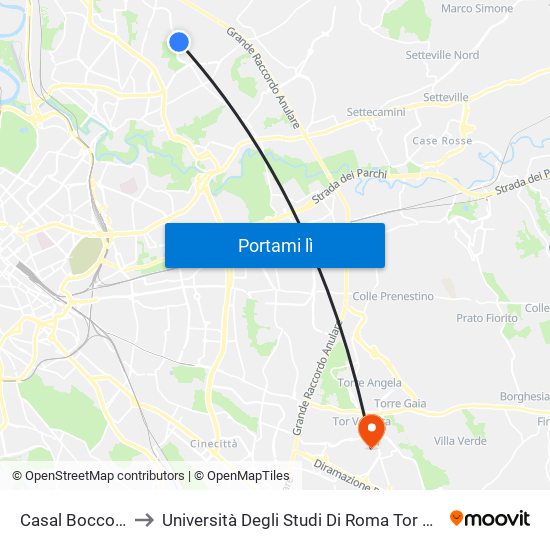 Casal Boccone/Almaviva to Università Degli Studi Di Roma Tor Vergata - Facoltà Di Ingegneria map