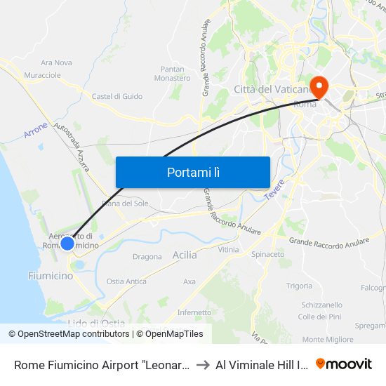 Rome Fiumicino Airport "Leonardo Da Vinci" (Fco) to Al Viminale Hill Inn & Hotel map