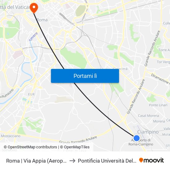 Roma | Via Appia (Aeroporto Ciampino) to Pontificia Università Della Santa Croce map