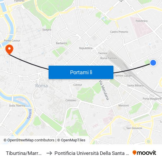 Tiburtina/Marrucini to Pontificia Università Della Santa Croce map