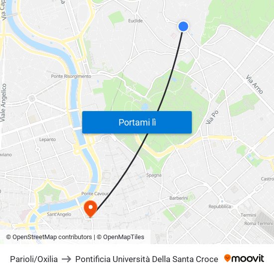 Parioli/Oxilia to Pontificia Università Della Santa Croce map