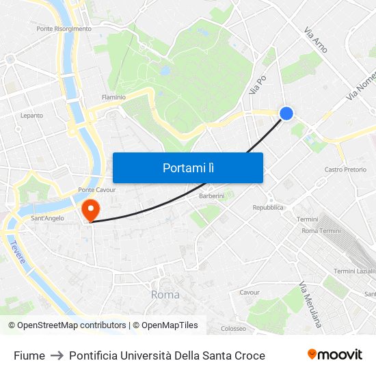 Fiume to Pontificia Università Della Santa Croce map