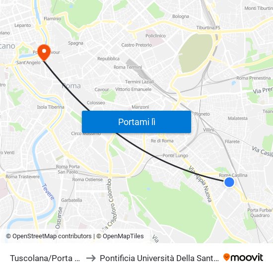 Tuscolana/Porta Furba to Pontificia Università Della Santa Croce map