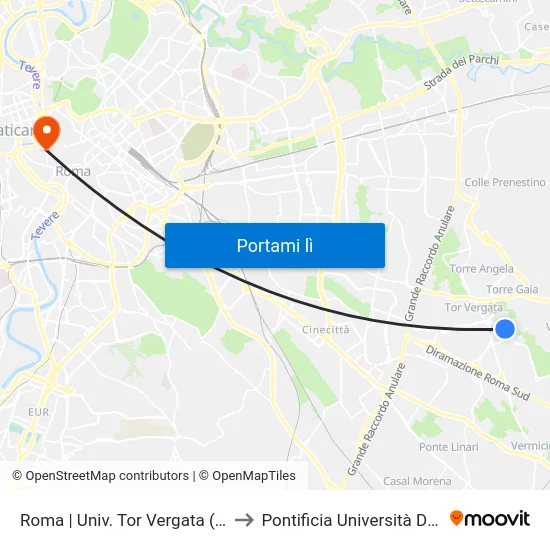 Roma | Univ. Tor Vergata (Facoltà Medicina) to Pontificia Università Della Santa Croce map
