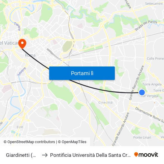 Giardinetti (Mc) to Pontificia Università Della Santa Croce map