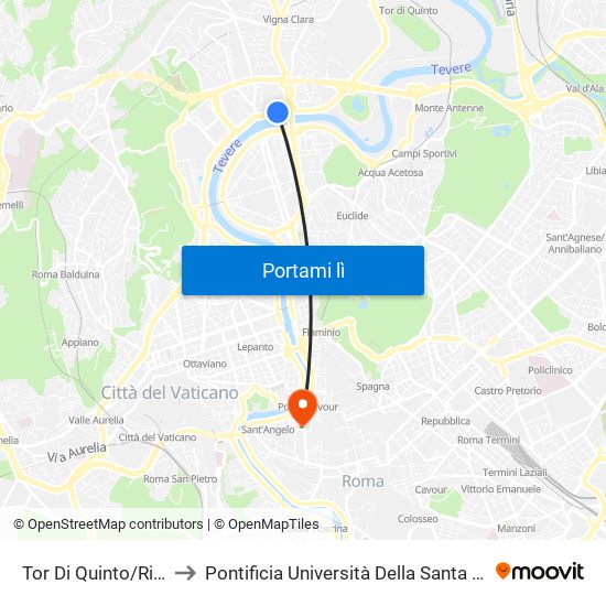 Tor Di Quinto/Riano to Pontificia Università Della Santa Croce map