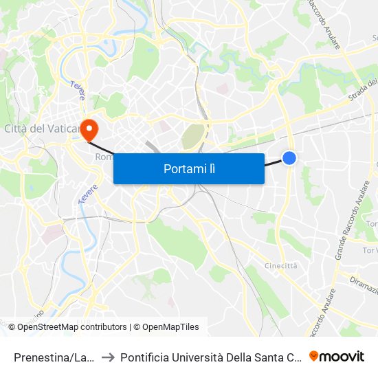 Prenestina/Larici to Pontificia Università Della Santa Croce map
