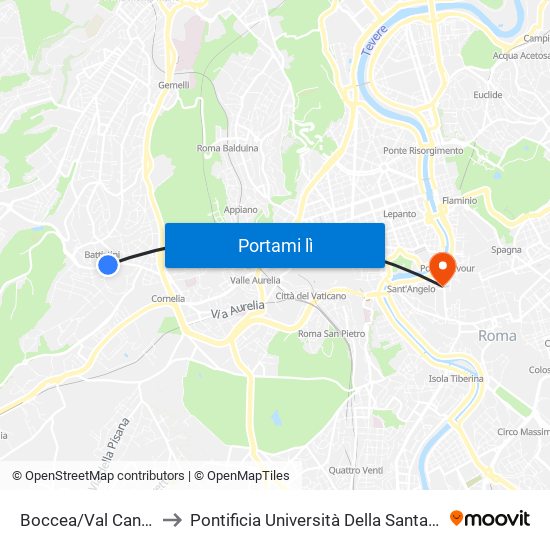 Boccea/Val Cannuta to Pontificia Università Della Santa Croce map