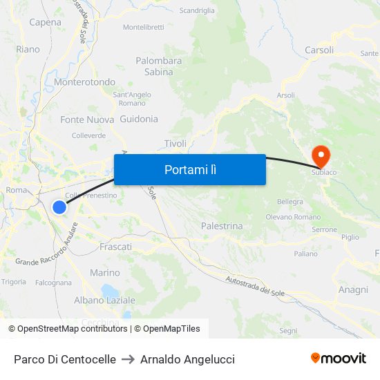 Parco Di Centocelle to Arnaldo Angelucci map