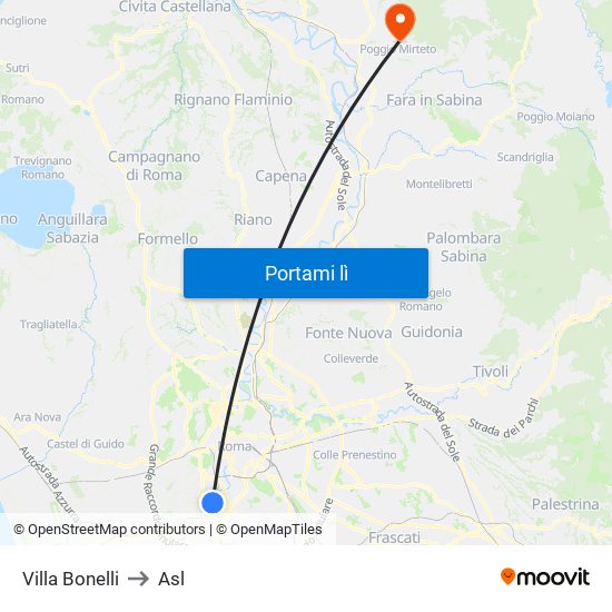 Villa Bonelli to Asl map