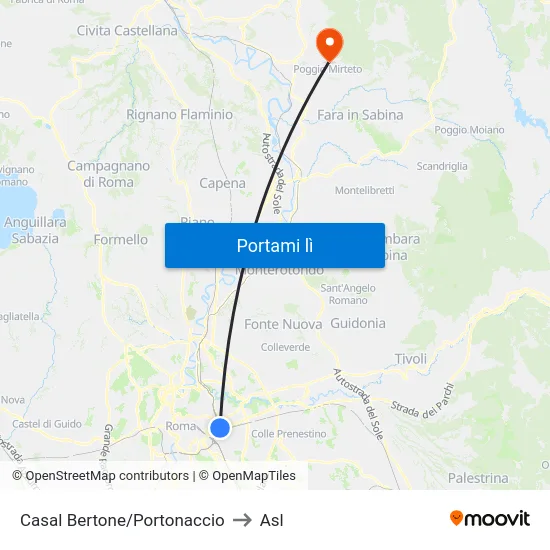 Casal Bertone/Portonaccio to Asl map