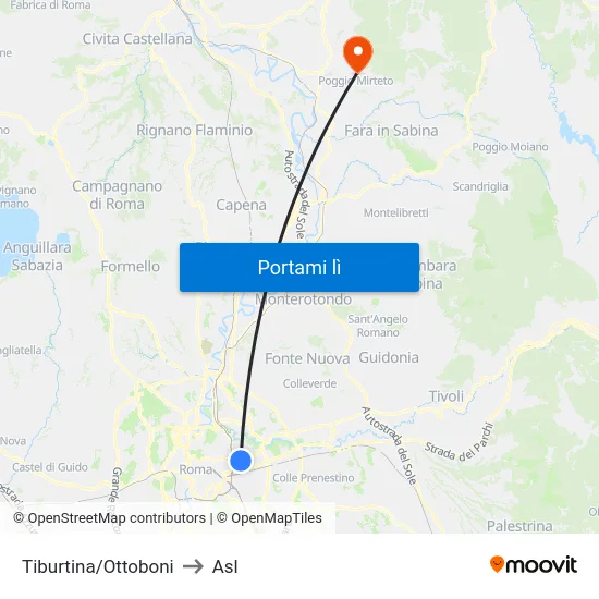 Tiburtina/Ottoboni to Asl map