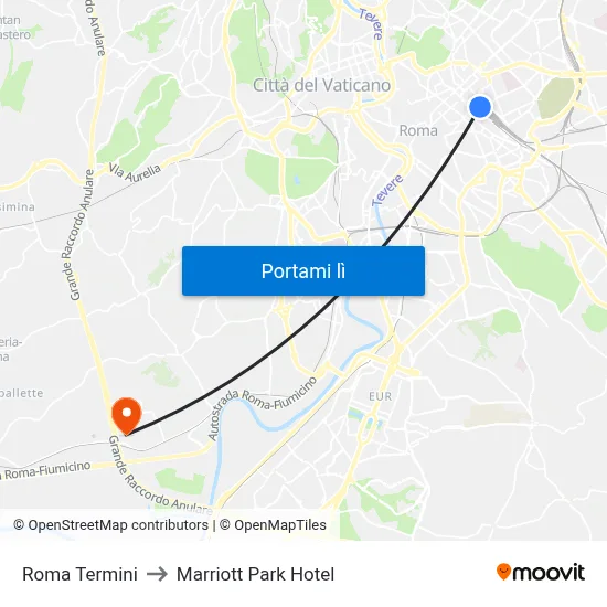 Roma Termini to Marriott Park Hotel map