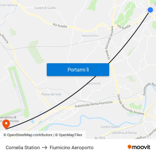 Cornelia Station to Fiumicino Aeroporto map