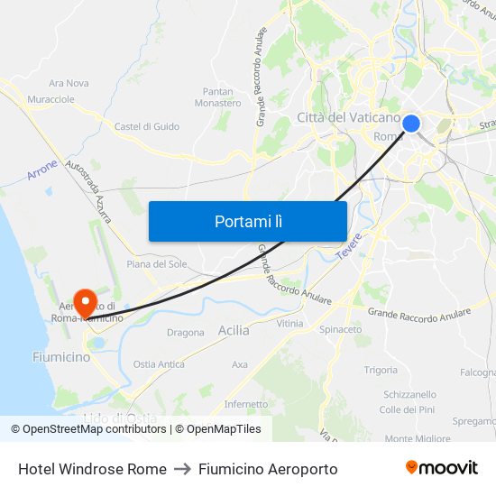 Hotel Windrose Rome to Fiumicino Aeroporto map