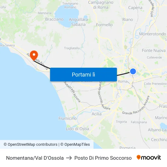 Nomentana/Val D'Ossola to Posto Di Primo Soccorso map