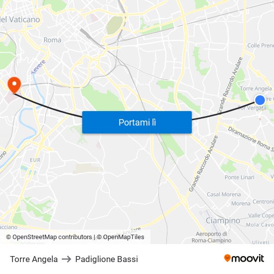 Torre Angela to Padiglione Bassi map