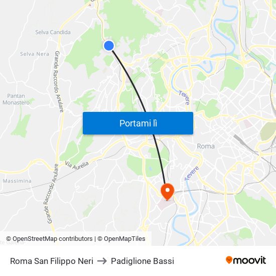 Roma San Filippo Neri to Padiglione Bassi map