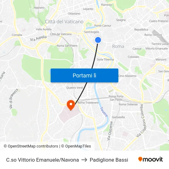 C.so Vittorio Emanuele/Navona to Padiglione Bassi map