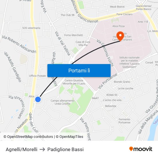 Agnelli/Morelli to Padiglione Bassi map