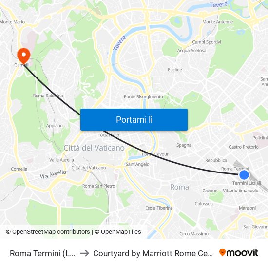 Roma Termini (Laziali) to Courtyard by Marriott Rome Central Park map