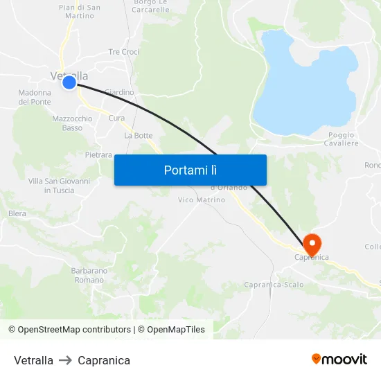 Vetralla to Capranica map