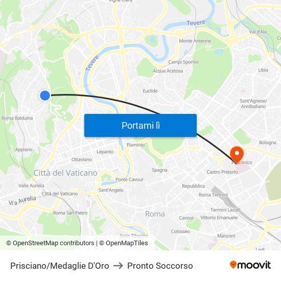 Prisciano/Medaglie D'Oro to Pronto Soccorso map