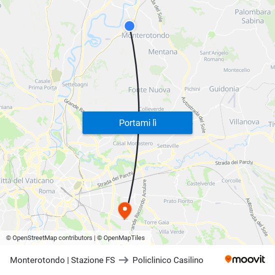 Monterotondo | Stazione FS to Policlinico Casilino map