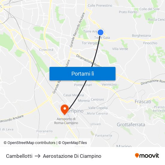 Cambellotti to Aerostazione Di Ciampino map