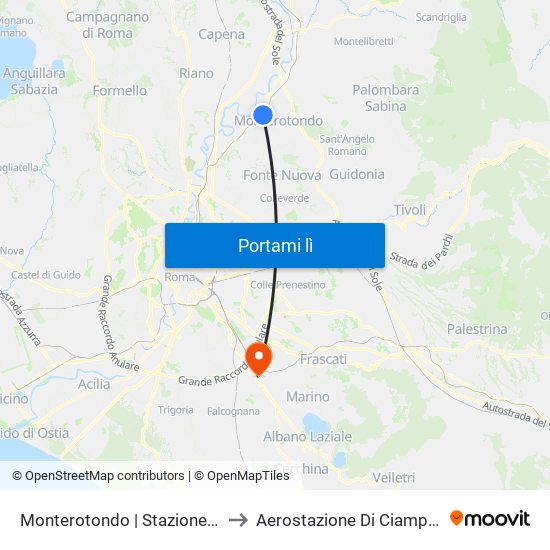 Monterotondo | Stazione FS to Aerostazione Di Ciampino map