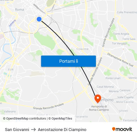 San Giovanni to Aerostazione Di Ciampino map