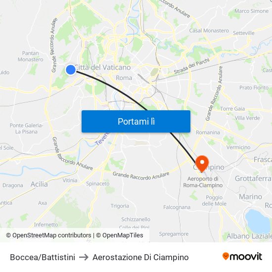 Boccea/Battistini to Aerostazione Di Ciampino map