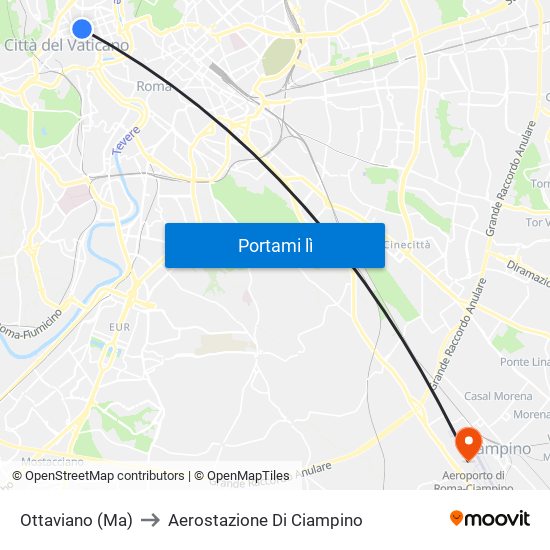 Ottaviano (Ma) to Aerostazione Di Ciampino map