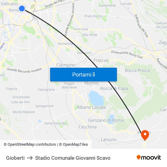 Gioberti to Stadio Comunale Giovanni Scavo map