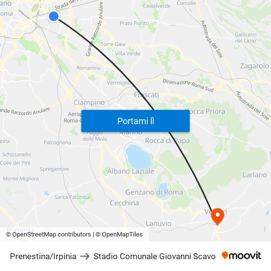 Prenestina/Irpinia to Stadio Comunale Giovanni Scavo map