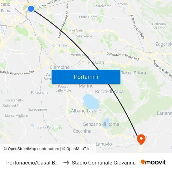 Portonaccio/Casal Bertone to Stadio Comunale Giovanni Scavo map