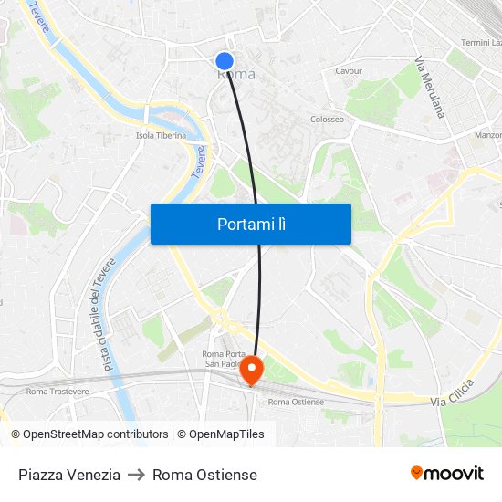 Piazza Venezia to Roma Ostiense map