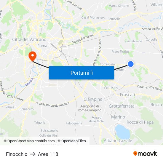 Finocchio to Ares 118 map