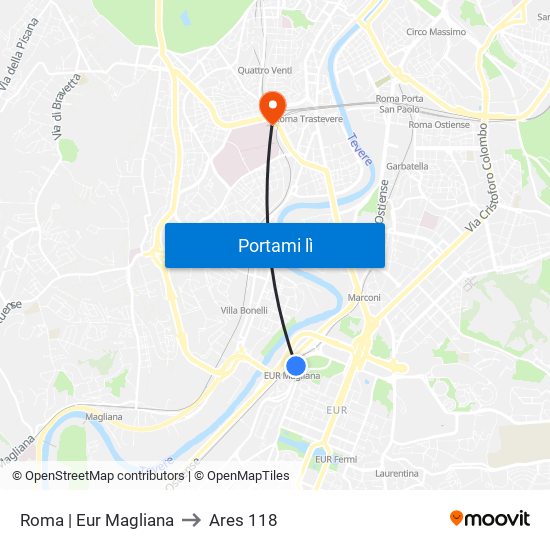 Roma | Eur Magliana to Ares 118 map