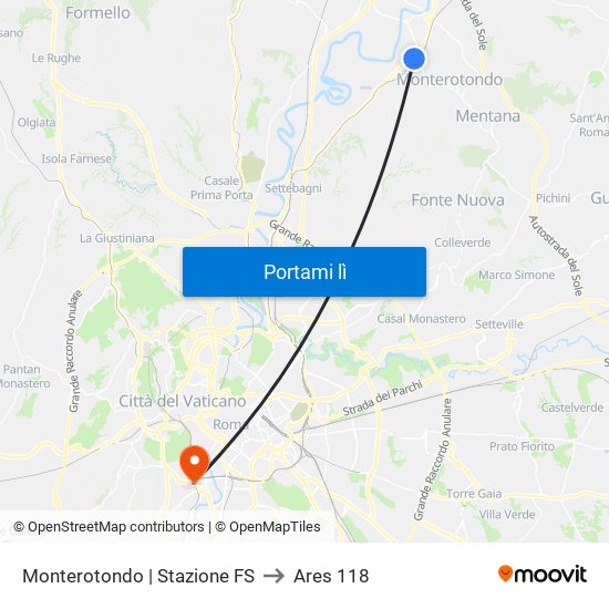 Monterotondo | Stazione FS to Ares 118 map