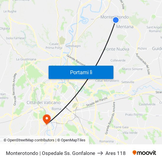 Monterotondo | Ospedale Ss. Gonfalone to Ares 118 map