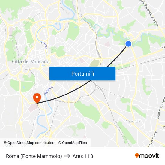 Roma (Ponte Mammolo) to Ares 118 map