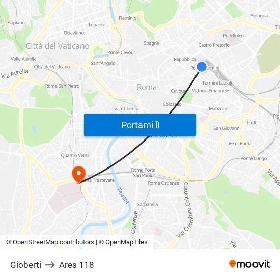 Gioberti to Ares 118 map